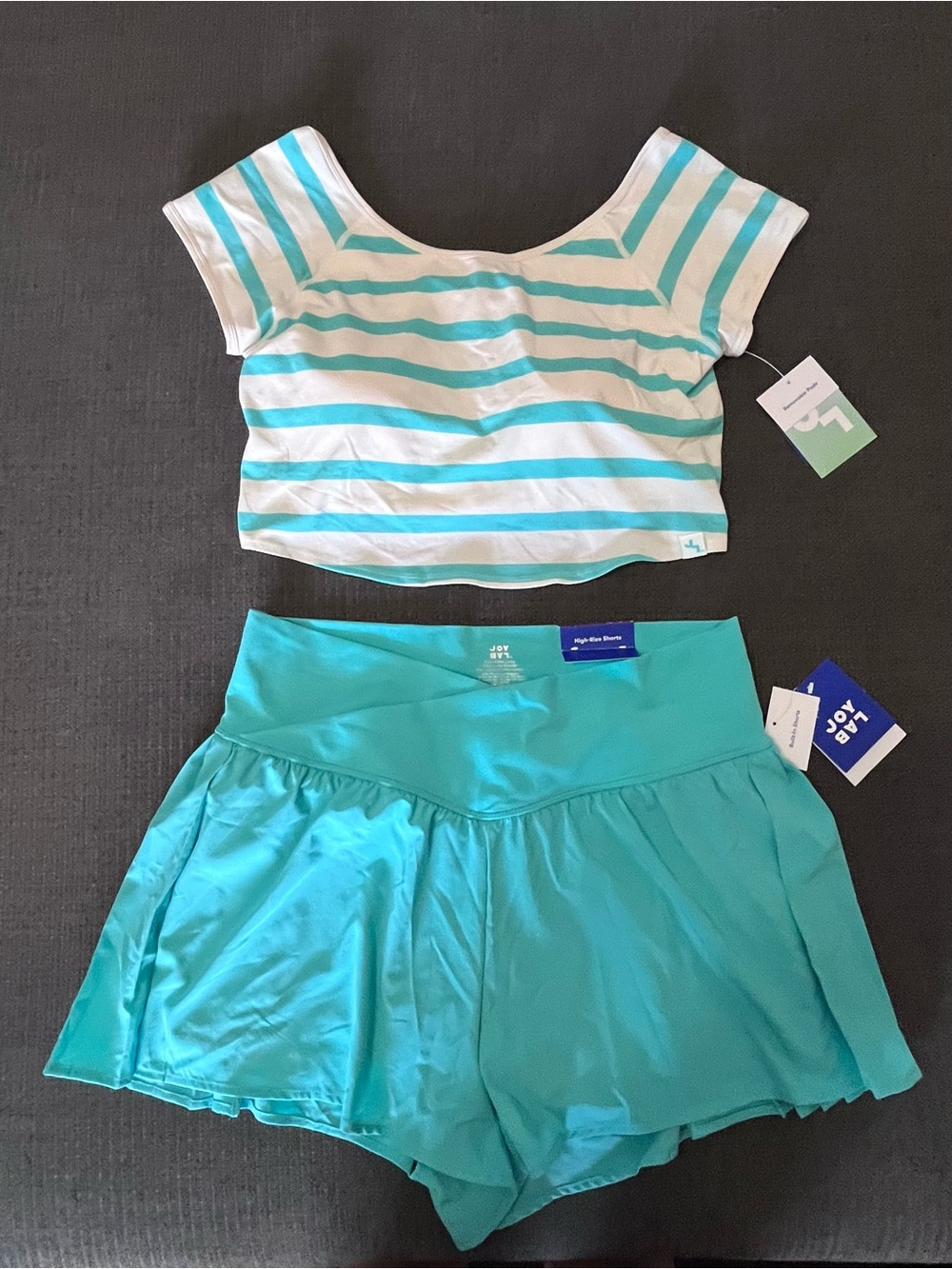 Joy Lab Striped Crop Top and Teal Athletic Skort Set NEW XXL